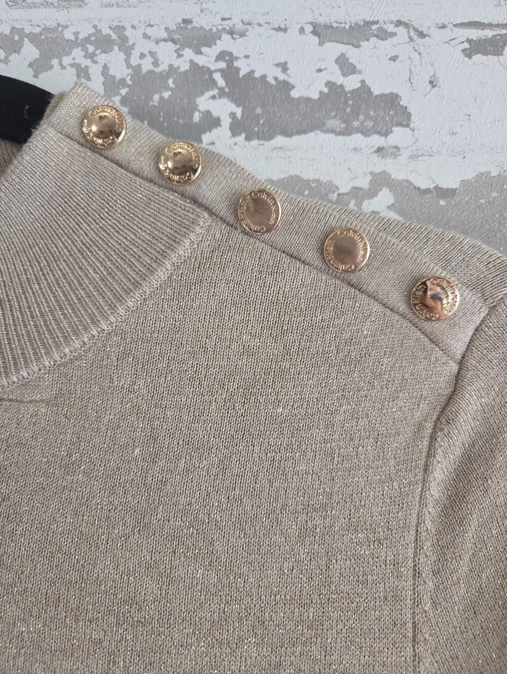 Calvin Klein Gold Metallic Shimmer Mock Neck Sweater M - Picture 3 of 8